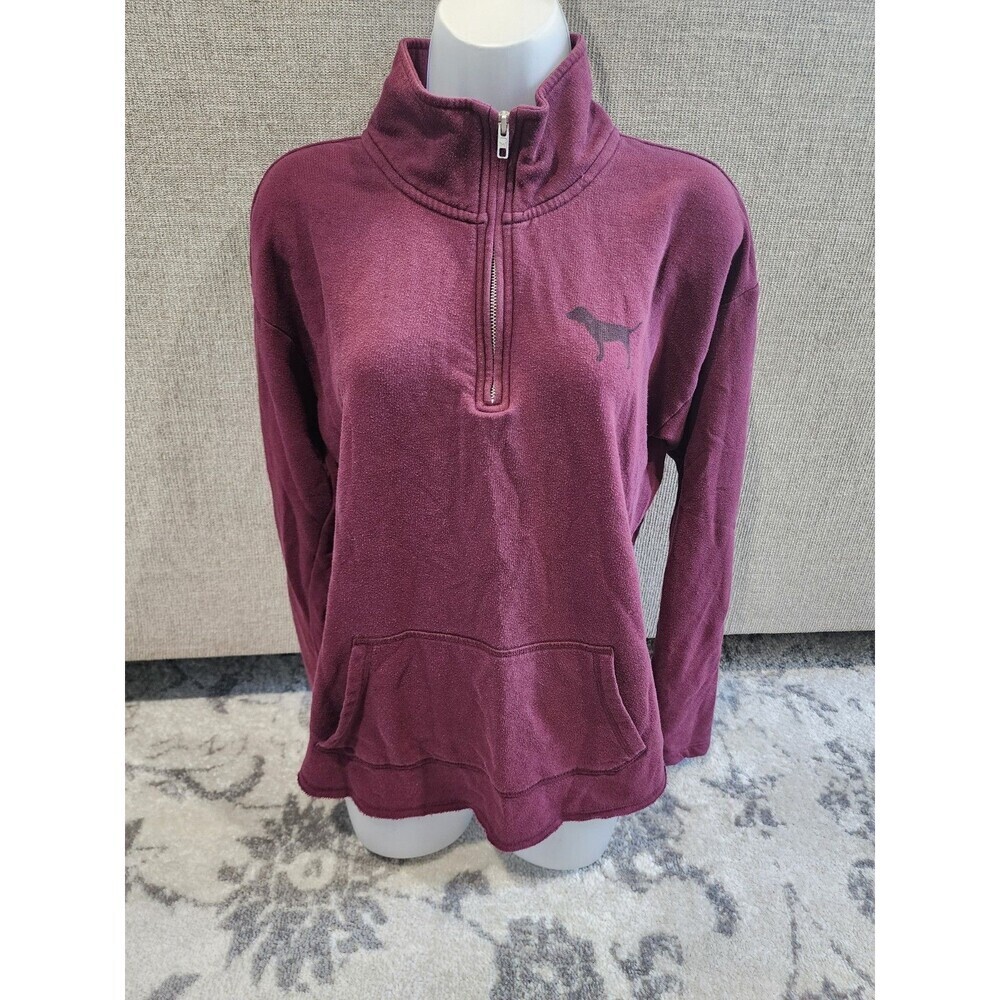 Victoria Secret Pink Maroon Quarter Zip Sweatshirt SMALL leopard Cheetah Print